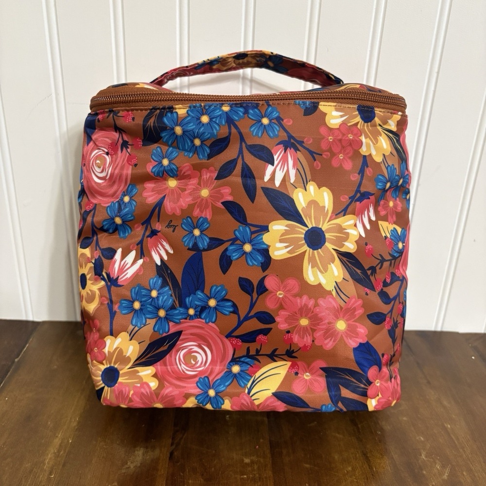 LUG Dolly Cosmetic Makeup Case Travel Bag Organizer Floral Whimsy Copper EUC